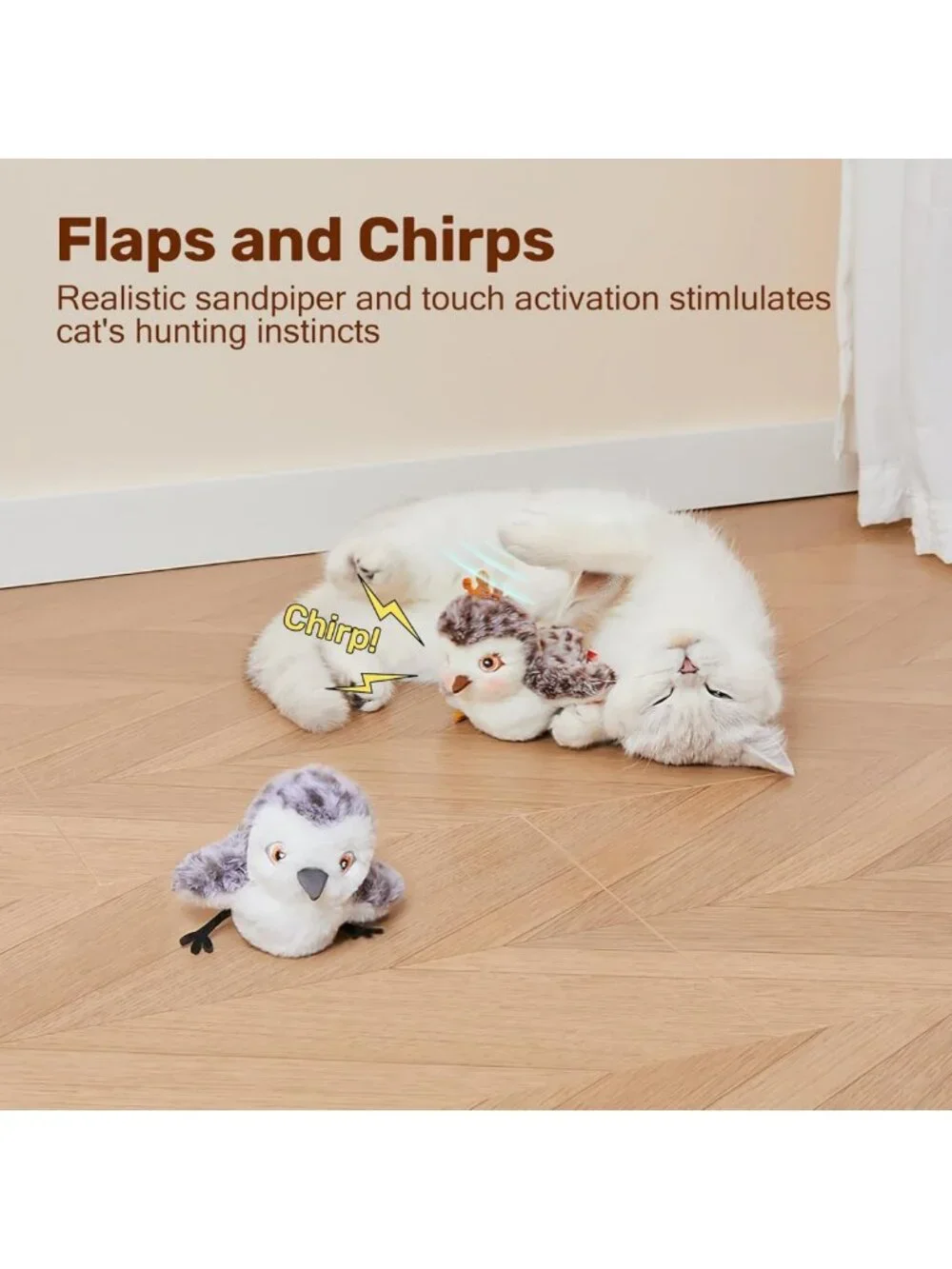 Interactive Cat Toys - 2 Flapping Birds with Chirping Sounds & Catnip - Fun for
